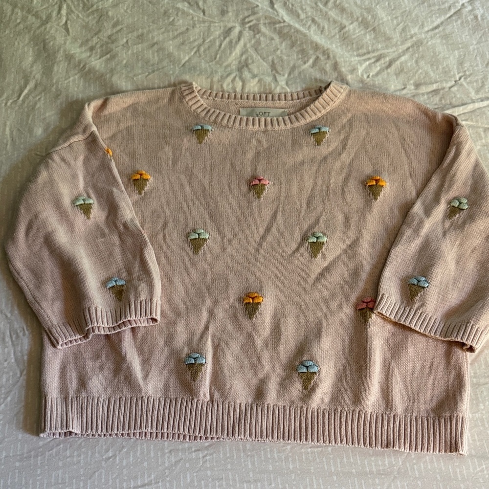 LOFT Light Pink Embroidered Women's Sweater
